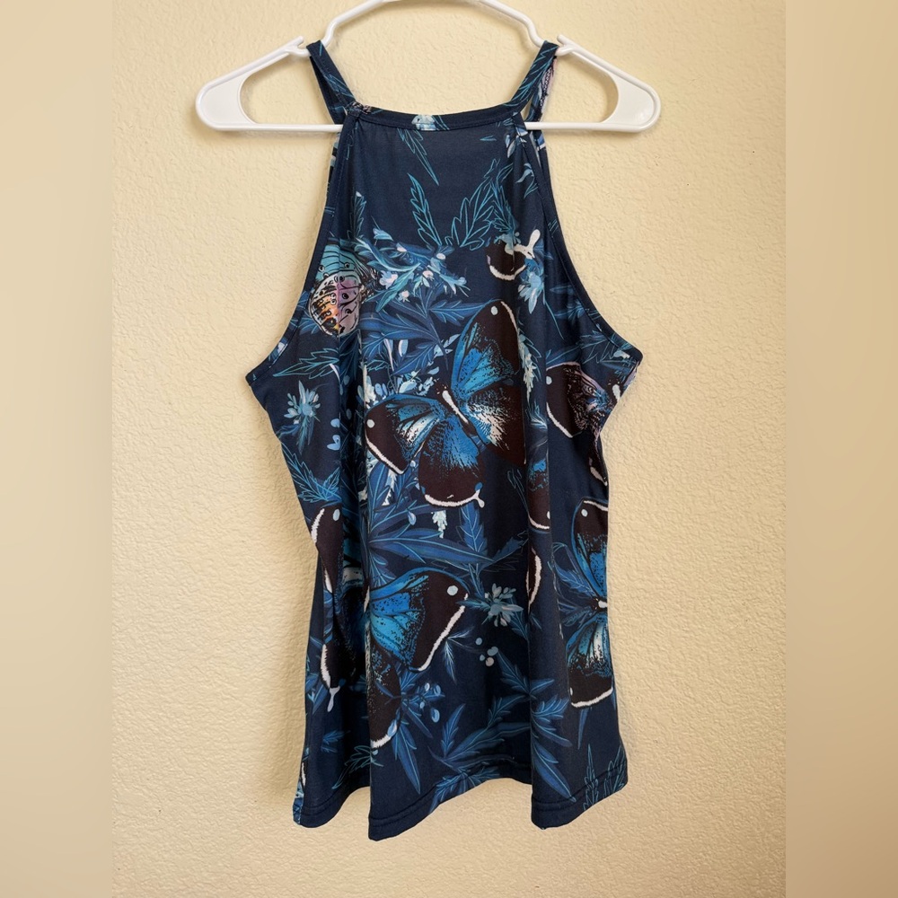 Blue Butterfly Print Halter Top